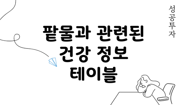 팥물과 관련된 건강 정보 테이블